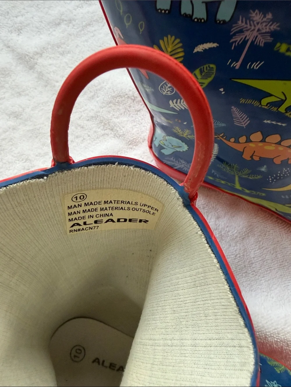 Kids' Navy Dinosaur Rain Boots with Red Trim